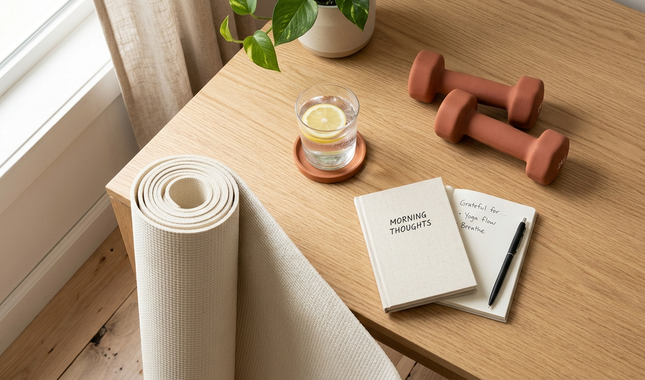 Vizualizácia stavu pred zavedením ranného strečingu — unavená postava ráno